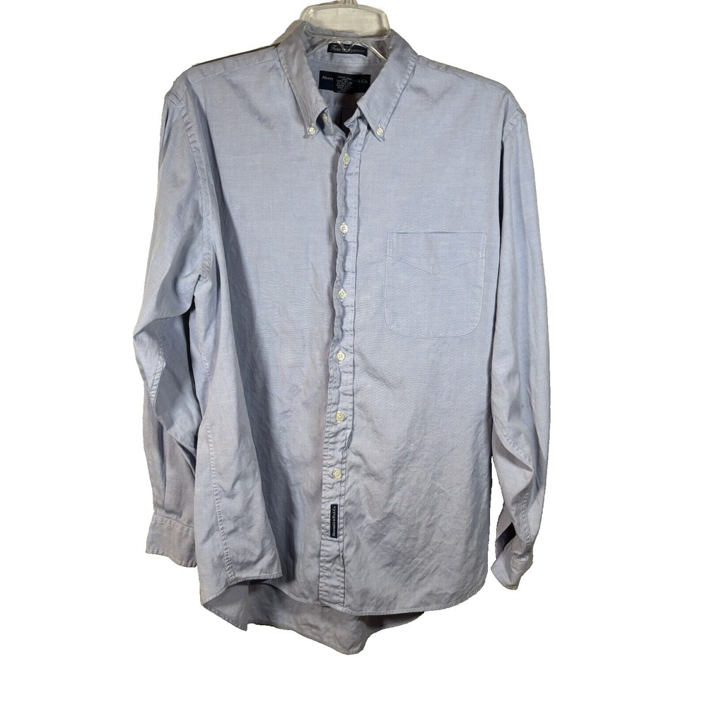 ABERCROMBIE & FITCH Fine Pinpoint Mens Blue Long Sleeve Oxford Shirt Sz 16-35